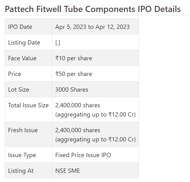 Pattech Fitwell Tube Components Limited