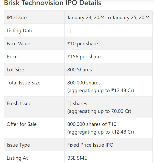 Brisk Technovision IPO Details